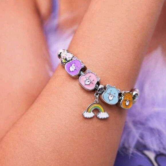 Sterling Silver Plated Care Bear Themed Loaded Charm Bracelet Adjustable Design - Picture 2 of 6
